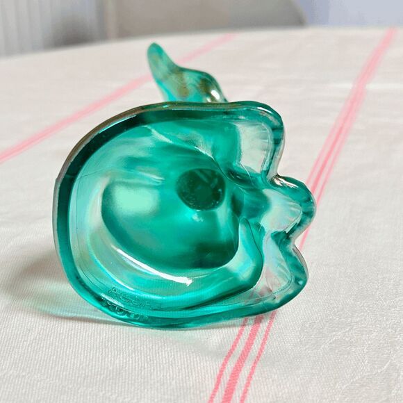 Fenton Glass Mould Mosser Teal Carnival Glass Happy Cat - Picture 4 of 5